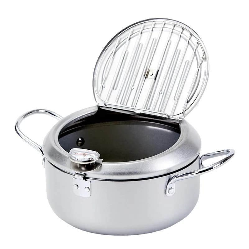 Kitchen Deep Frying Pot Household Adjustable Temp Fryer Pan With Oil Drain Rack Compatible With Induction for French Fries Fish