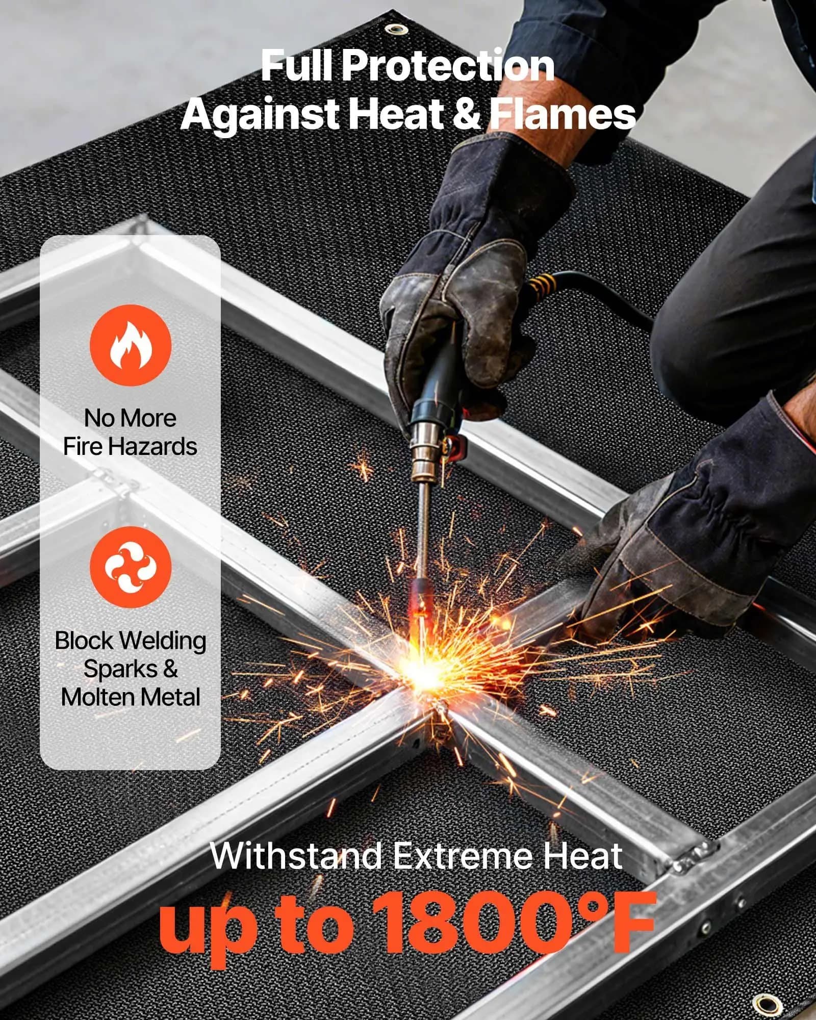 Coperta per saldatura, 4 x 6 piedi, in fibra di vetro rivestita in silicone, resistente al calore fino a 1800°F, coperte di protezione di sicurezza.