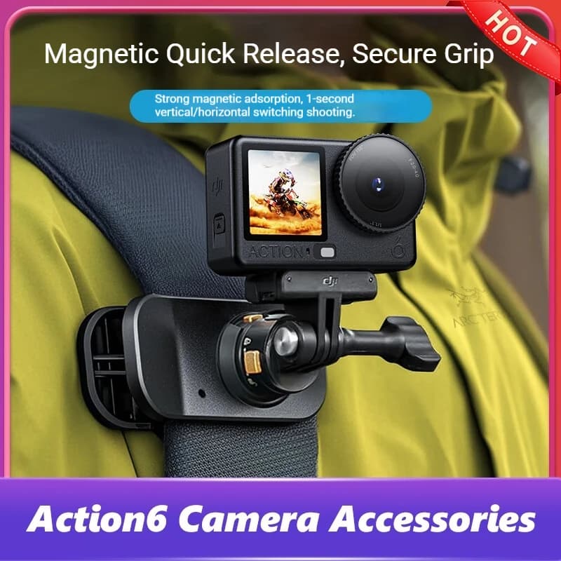 Youfes for DJI Action 6 Quick Release Magnetic Backpack Clip First Person Vlog Tiro Prospect Sports Camera Accessories