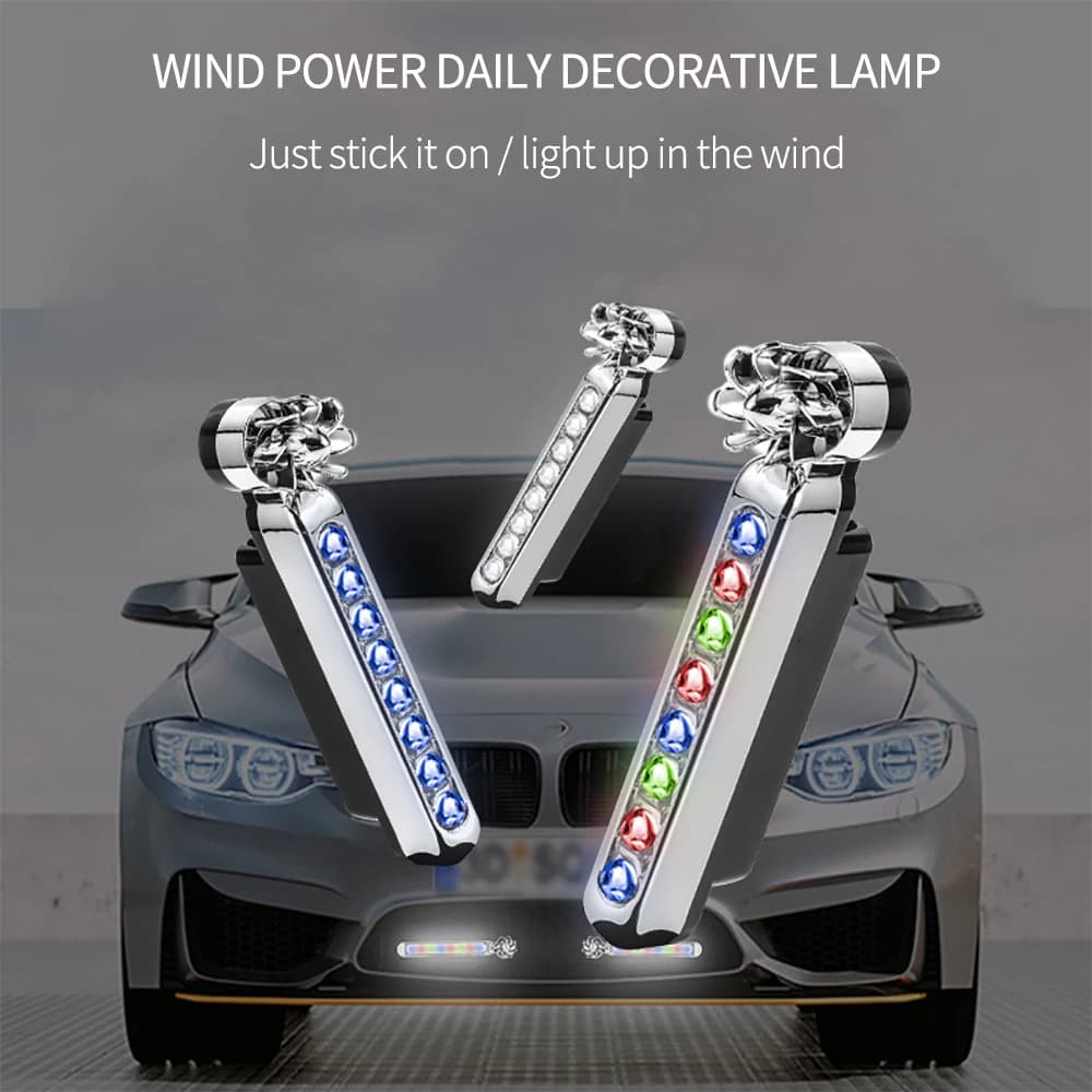 2 pezzi di luce per auto a LED alimentata dal vento luce di marcia diurna ausiliaria ventola diurna lampada di illuminazione rotazione fari diurni per automobili
