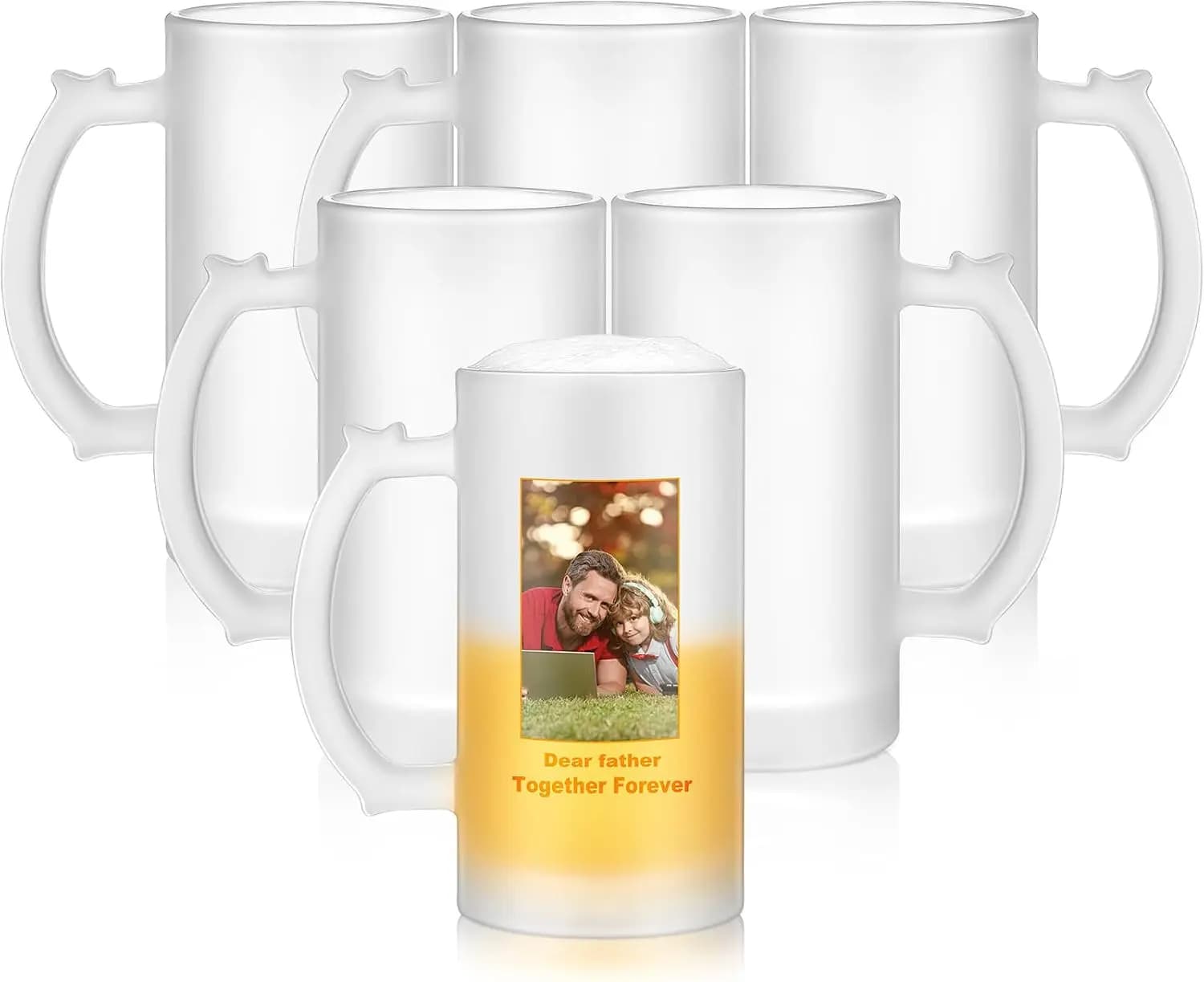 2pcs 16oz Sublimation Frosted/Clear Glass Beer Mugs Blanks DIY For Office Bar Party Father Use