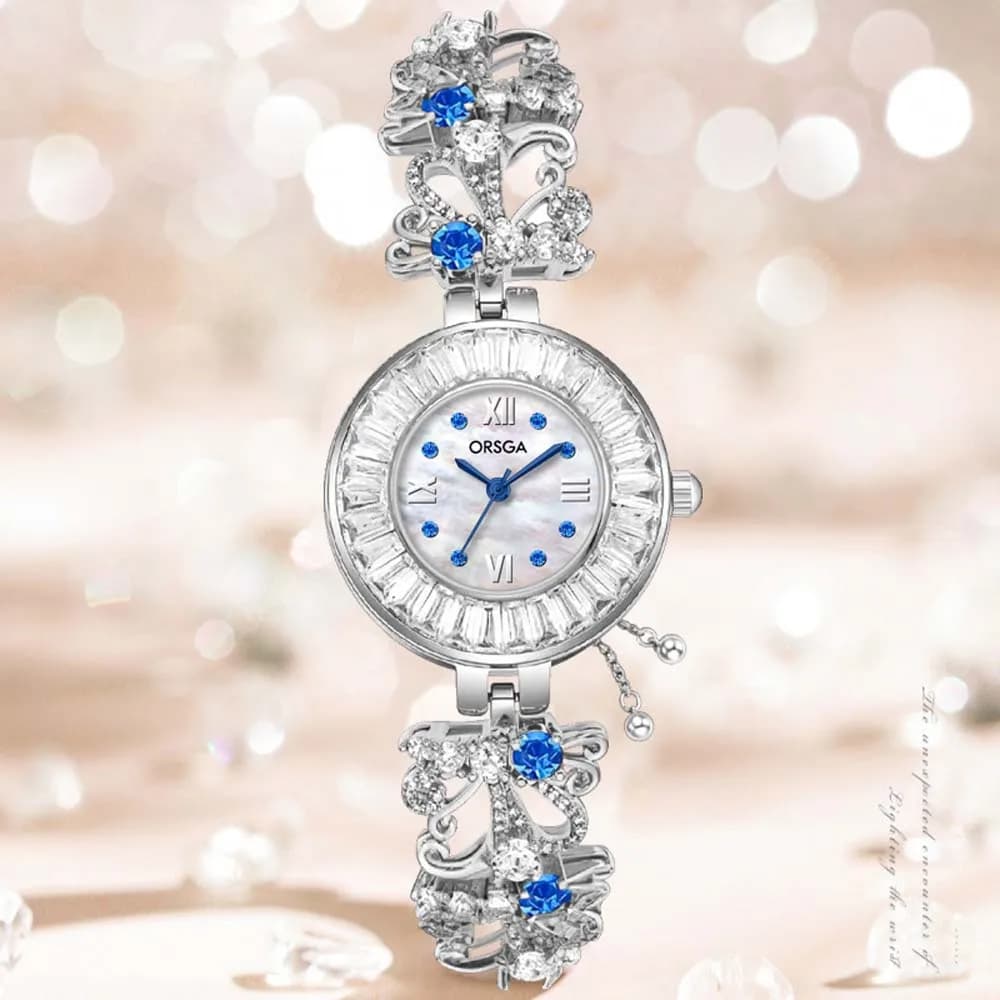 ORGSA Fashion Luxury Women's Watch with Diamonds Tempered Mother of Pearl Dial, Bracelet Style, Wrist Quartz Watch for Woman, Gift