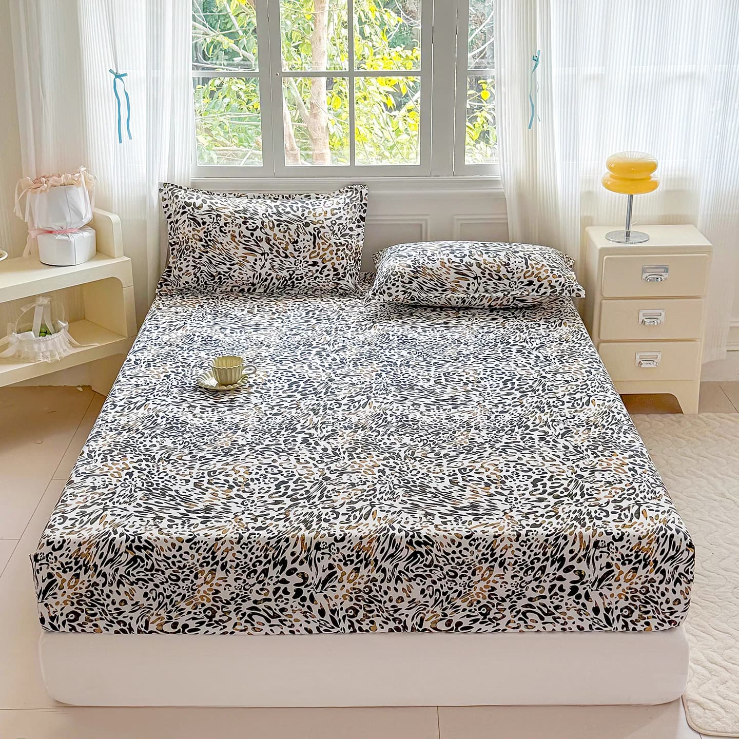 Leopard Print Bed Sheet Cover Adjustable Bottom Sheets Elastic Sheet 180X200 Fitted Bed Sheet Queen Bedding Cover Double Beds