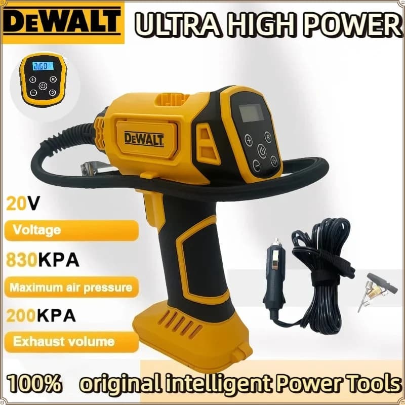 Compressore d'Aria Elettrico Dewalt Automatico con Manometro Digitale per Gonfiaggio Pneumatici Auto, Ricaricabile Senza Fili e Portatile