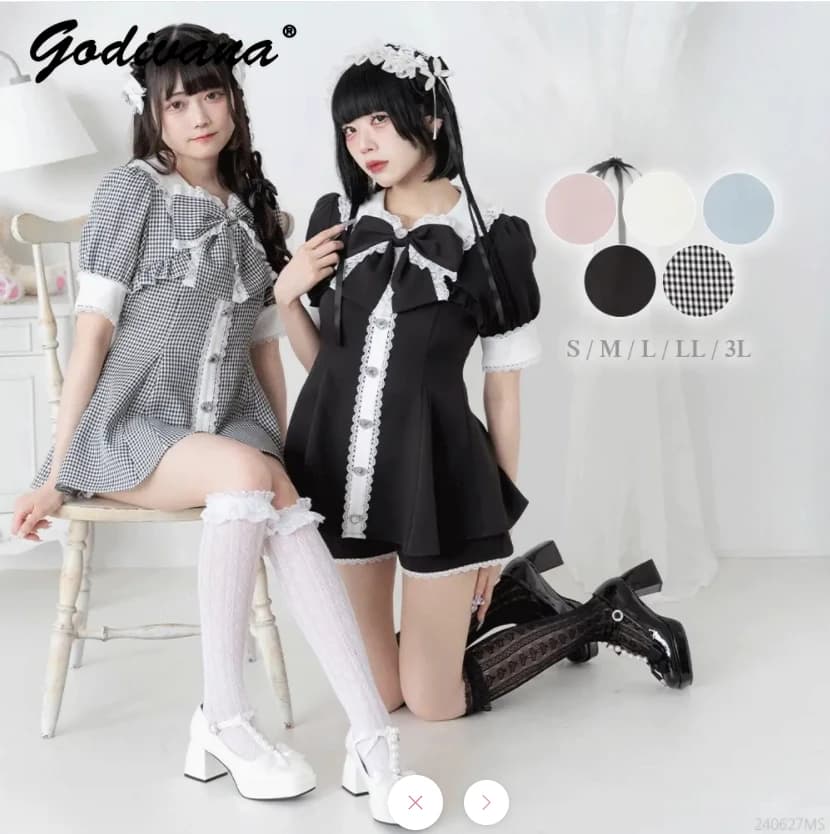 Japanese sweet big bow tie bubble short sleeve Rhienstone button shirt dress Top and shorts dress summer woman Lolita dresses