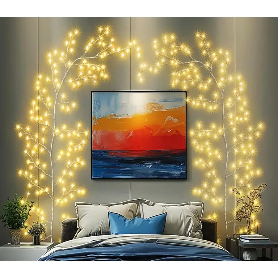 Luci a filo con telecomando per piante artificiali da interno, decorazioni floreali a forma di albero di salice per pareti, camera da letto, soggiorno, cucina, caffetteria