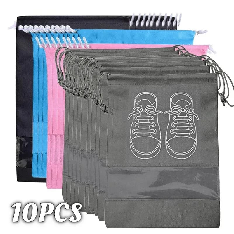 10 Pack Shoe Storage Bags Transparent Waterproof Non-Woven Hanging Organizer with Zipper for Closet Travel Shoes Organizer
