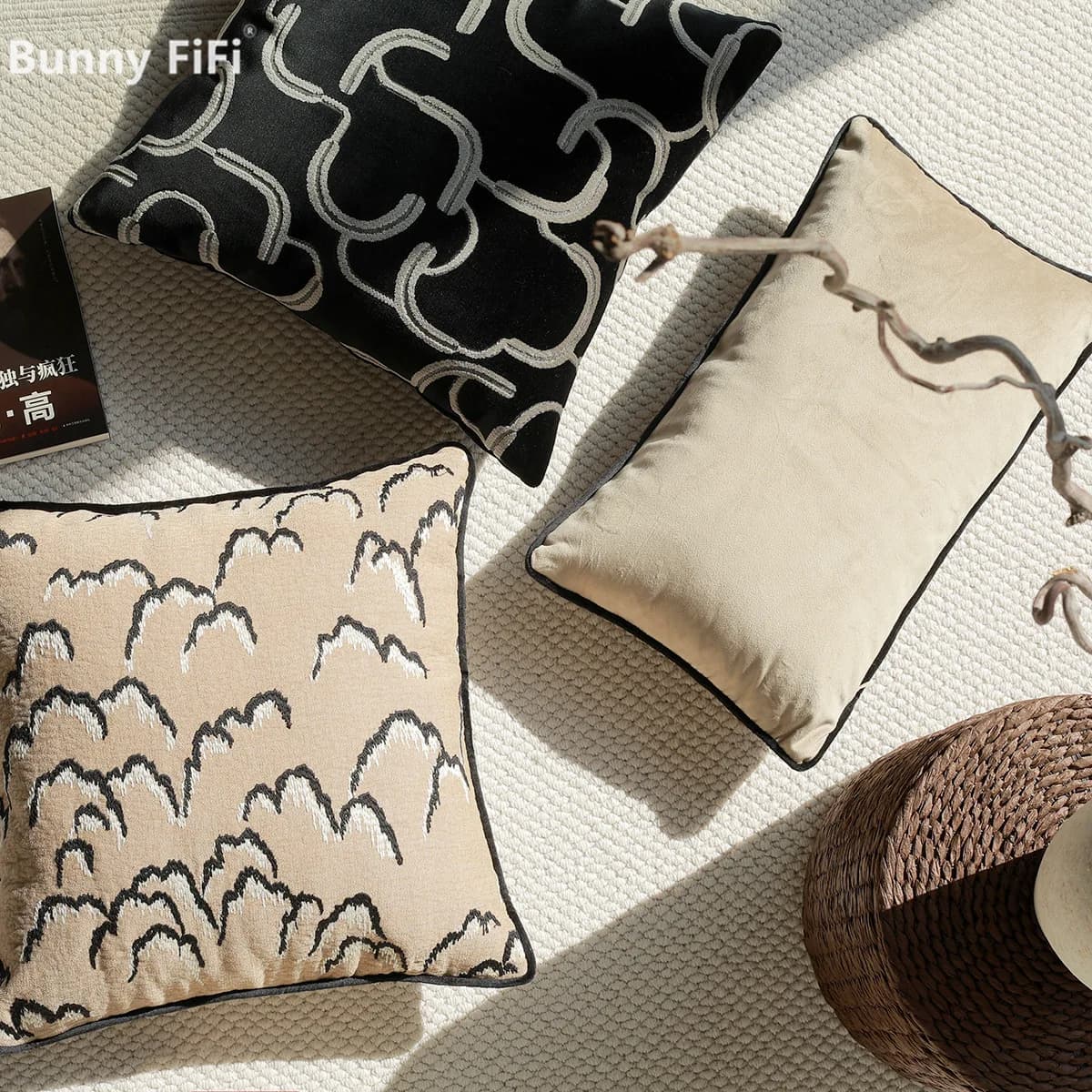 Fodere per cuscini in stile giapponese con ricami eleganti, in ciniglia Wabi-sabi, morbide e decorative, per divano e letto