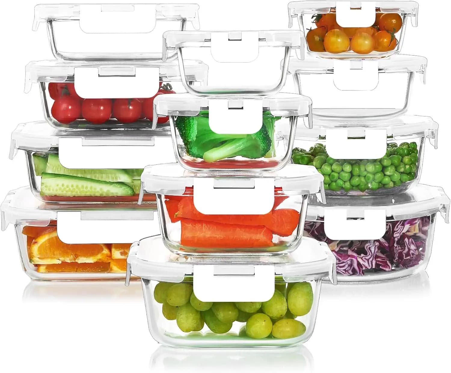 Set di 24 Contenitori in Vetro per Alimenti, Contenitori in Vetro per Preparazione Pasti - Contenitori Impilabili Ermetici in Vetro con
