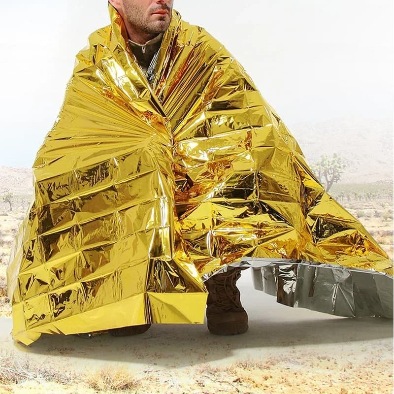 Coperta Termica di Emergenza Antivento Impermeabile in Alluminio per Sopravvivenza, Attrezzatura di Primo Soccorso per Campeggio, Escursionismo, Viaggi