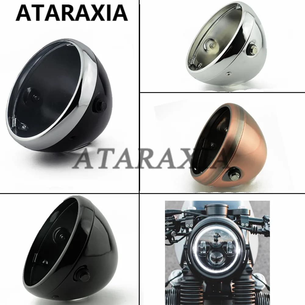 Bici Moto 5.75 "Esterno Borsette LED Vintage Faro Montaggio Secchio 5.75 Pollici Luce di Corsa Borsette Copertura Dell'alloggiamento per Cafe Racer