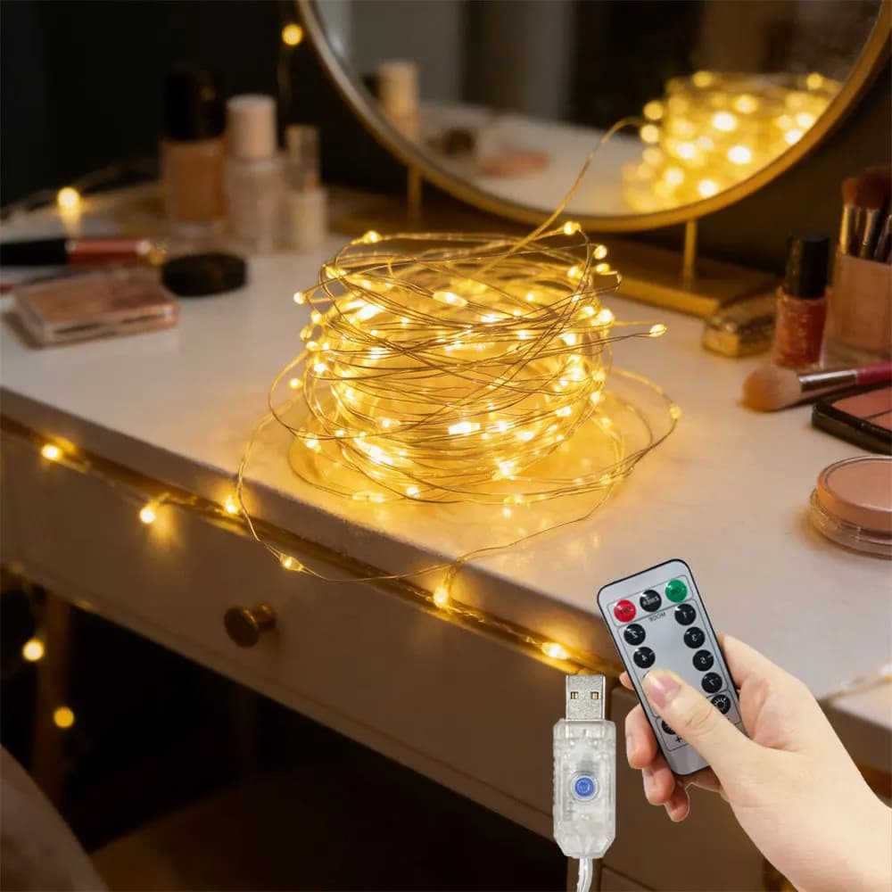 Luci a stringa LED fatate da 10M, 5M, 2M con 8 modalità, telecomando USB, luci a filo per albero di Natale, matrimoni, feste, decorazioni per la casa e la stanza
