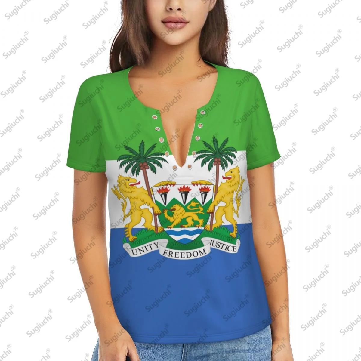 2025 Sierra Leone Flag Sexy Deep V Neck Women 3D Short Sleeve Fashion Tees Female Clothing Tops Girl Casual Blouse Tees