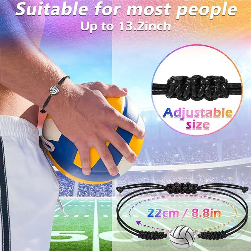 Braccialetti da pallavolo TFORU-72 pezzi, bracciale con ciondoli da pallavolo, bracciale con corde intrecciate con decorazione pendente da pallavolo