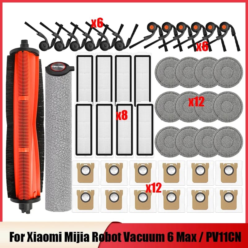 For Xiaomi Robot Vacuum 6 Max / PV11CN Parts Accessories Main Roller Brush Main Side Brush Filter Roller Mop Cloth Dust Bag