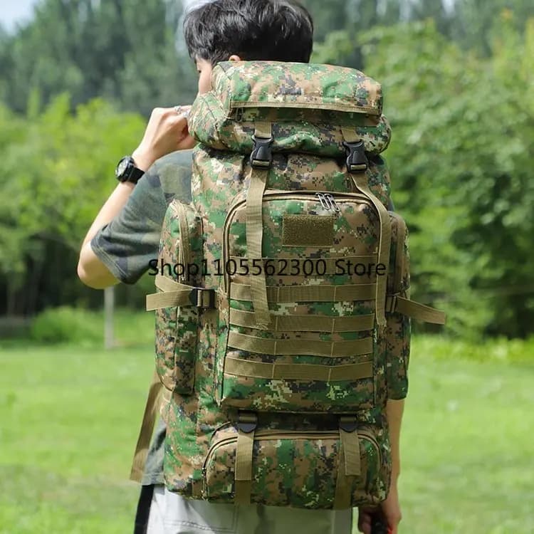 80L Large Capacity Oxford Outdoor Backpack Camouflage Hiking Tactical Shoulder Bag Mountaineering Bag for Men Camping and Travel