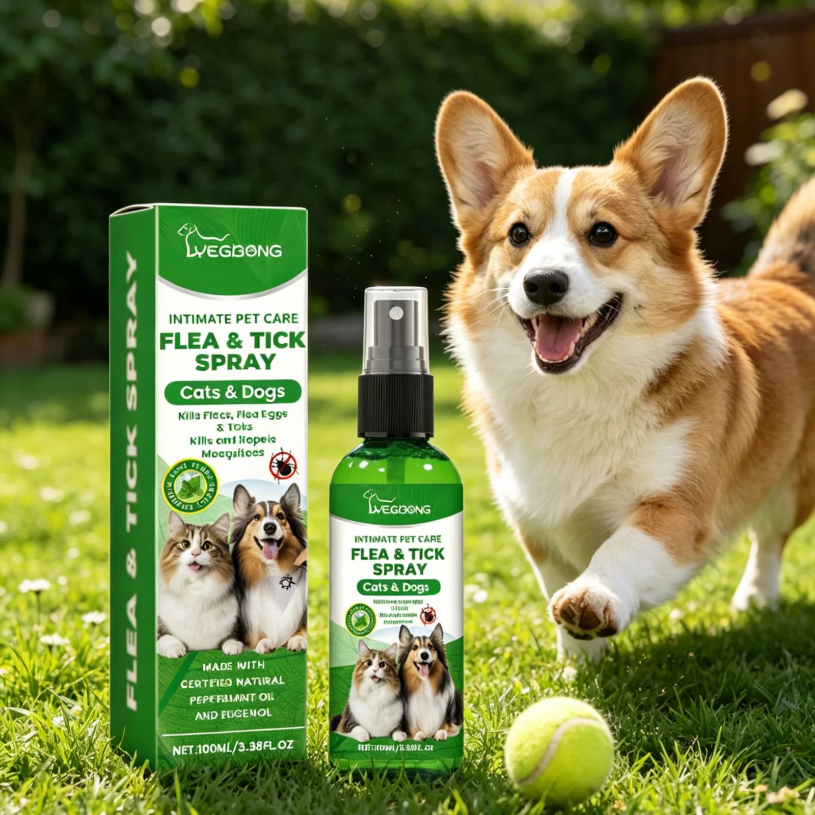 Spray Antipulci e Antizecche YEGBONG, Repellente per Insetti Efficace, Elimina gli Odori, Protezione a Lunga Durata, Ingredienti Delicati, Trattamento Antipulci per Animali Domestici