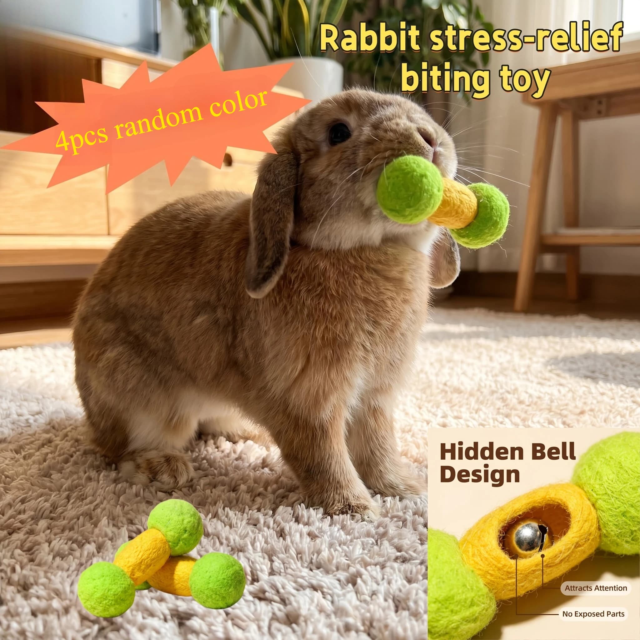 4Pcs Pet Balls, Dumbbell Shaped Chew Toys with Bell Inside, Random Color Interactive Play Balls for Small Pets to Release Energy