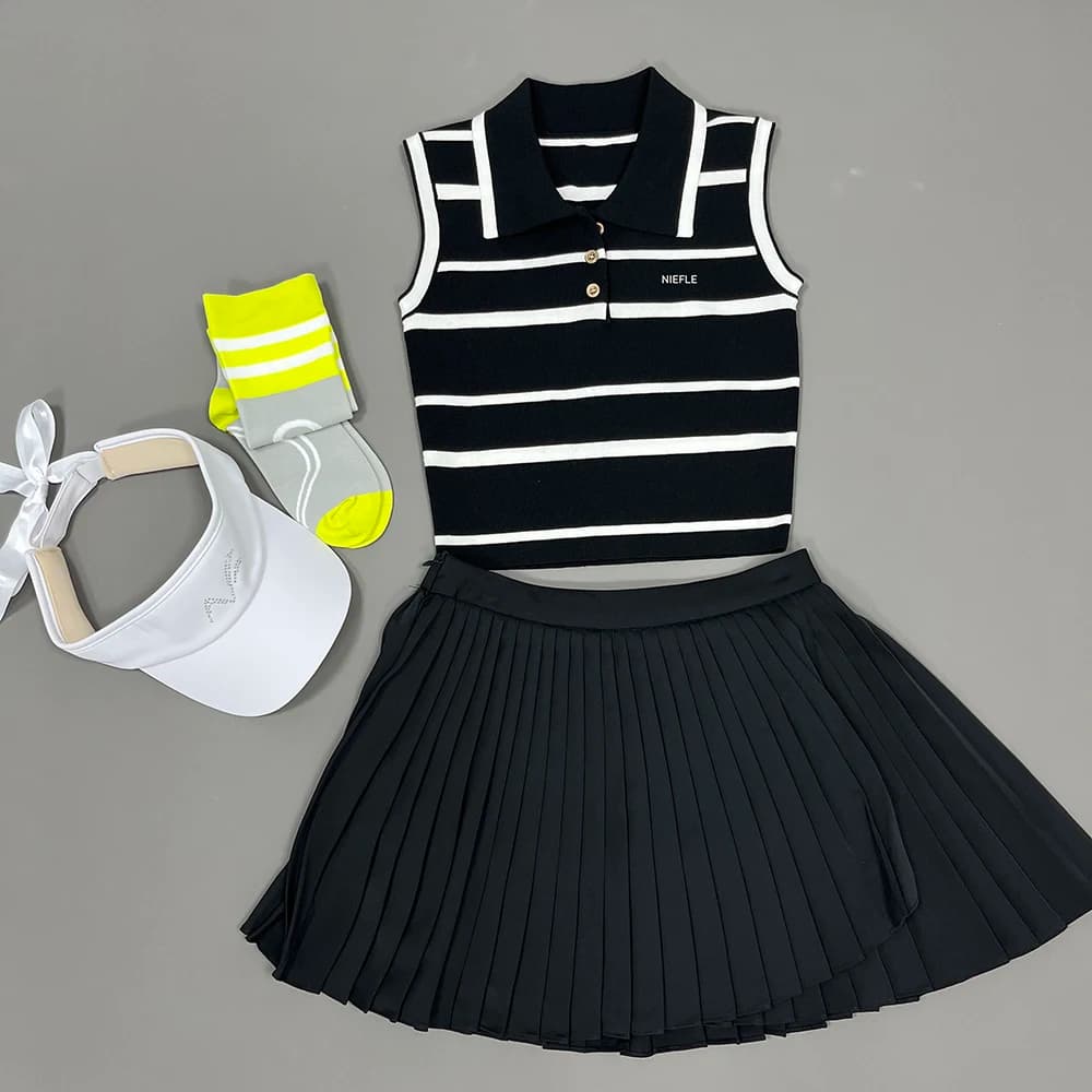 Tuta da Tennis Casual da esterno sportiva alla moda lavorata a maglia senza maniche estiva, gonna da Golf traspirante di alta qualità