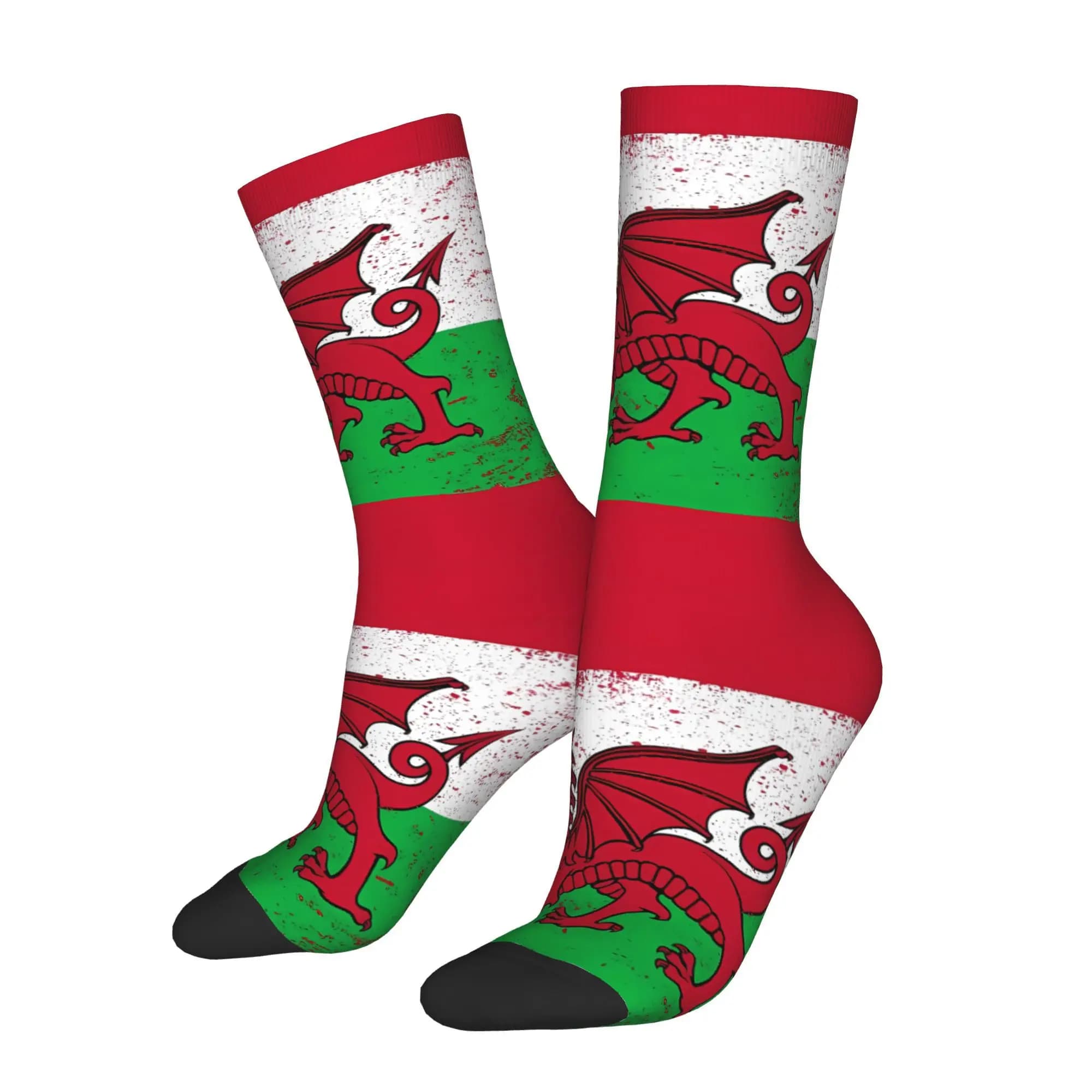 Divertenti calzini da uomo Bandiera del Galles Drago Vintage Hip Hop Crazy Crew Sock Modello regalo stampato