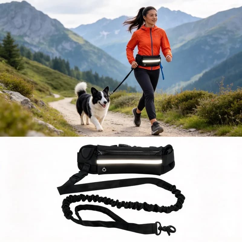 Guinzaglio Elastico Retrattile per Cani con Marsupio Riflettente, Guinzaglio a Mani Libere per Corsa e Passeggio