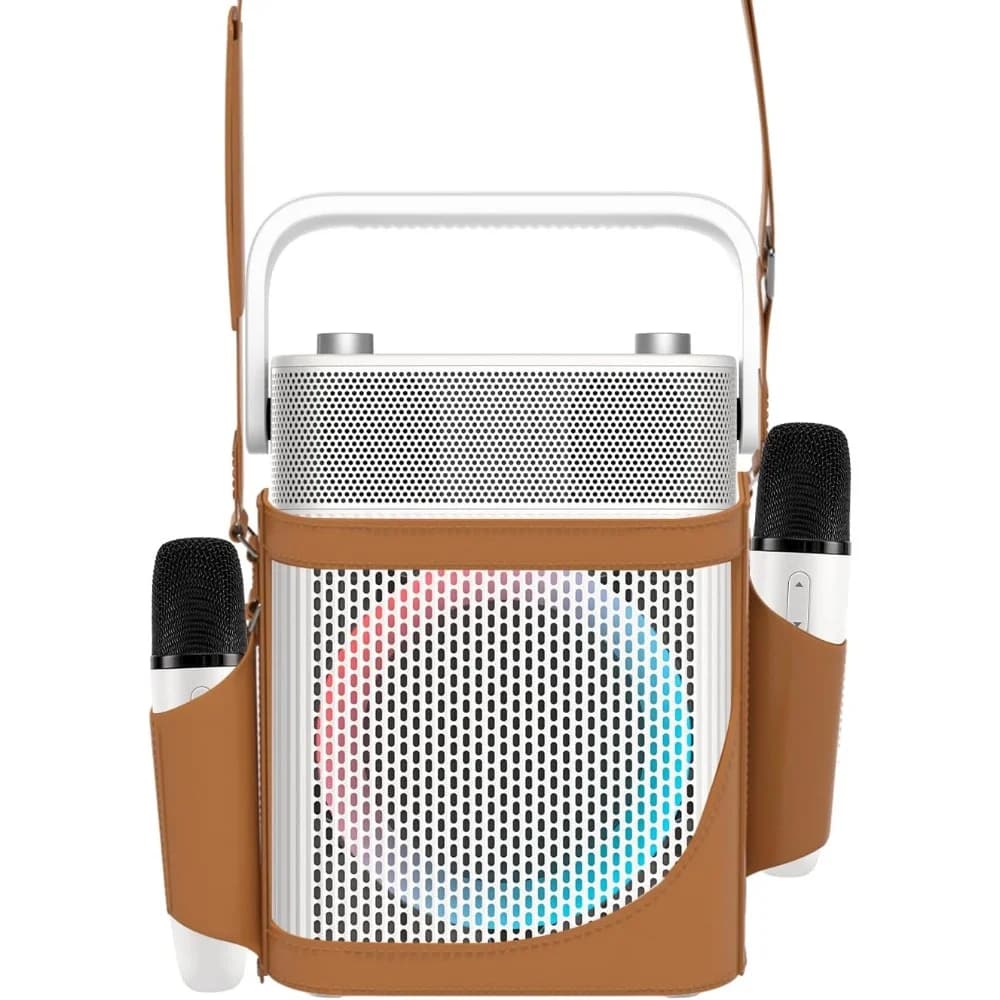 Macchina per karaoke portatile Bluetooth con 2 microfoni wireless UHF Luci a LED Altoparlante impermeabile IPX4 per feste all'aperto