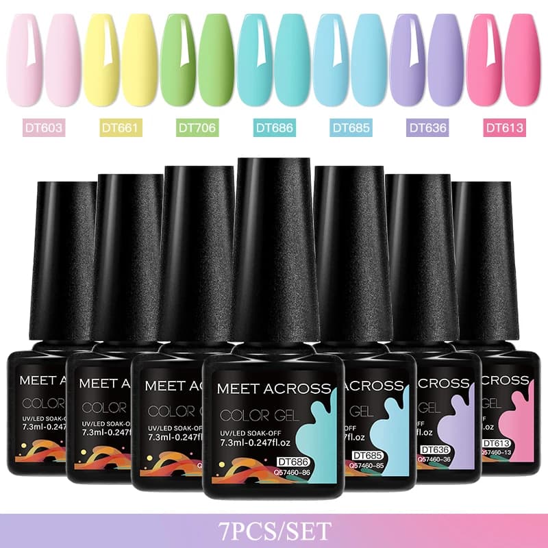 Set di smalti per gel per unghie da 7 pezzi Kit di gel UV LED per nail art semi permanente alla moda per forniture per unghie per manicure Design di vernice