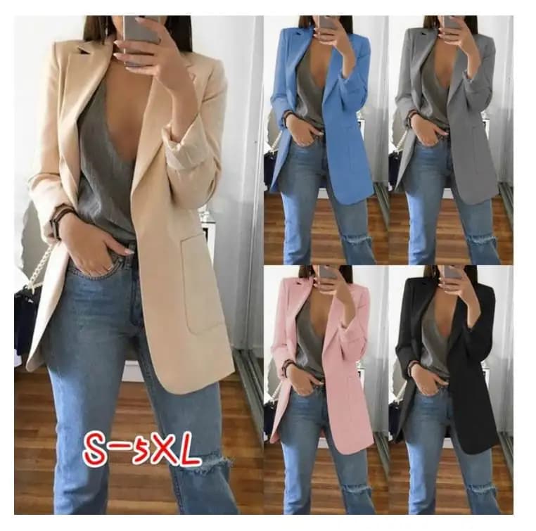 Giacca Casual da Donna alla Moda, Cappotto a Taglio Dritto, Manica Lunga, Lunghezza Media, Tinta Unita, per la Stagione Primaverile