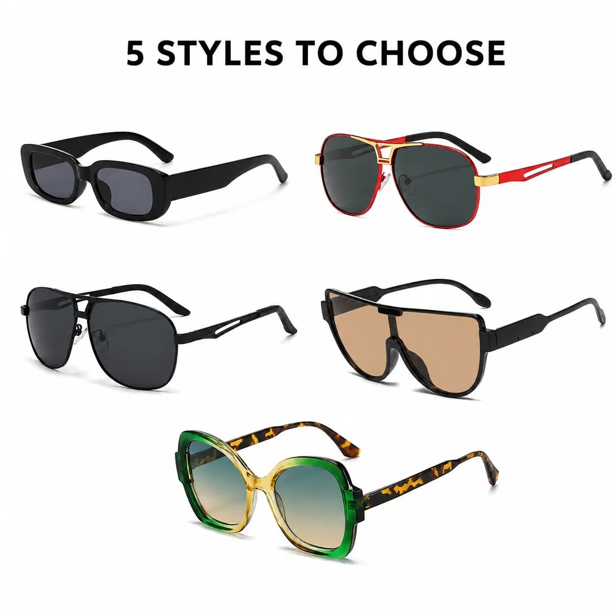 Trendy Sunglasses for Women Men Mixed Frame Styles Colorful Lenses Fashion Shades for Beach Vacation Driving