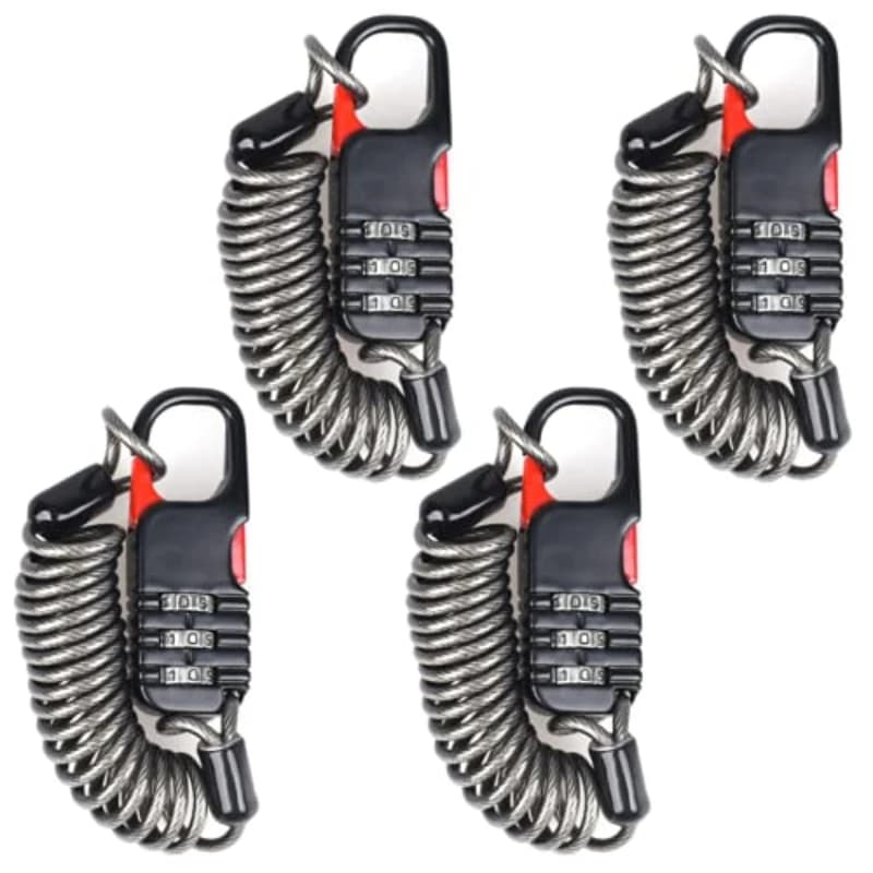 3-Digit Combination Cable Lock for Bike Motocycle Helmet, Portable Code Lock with Steel Cable for Luggage Backpack Black 4Pcs/Se