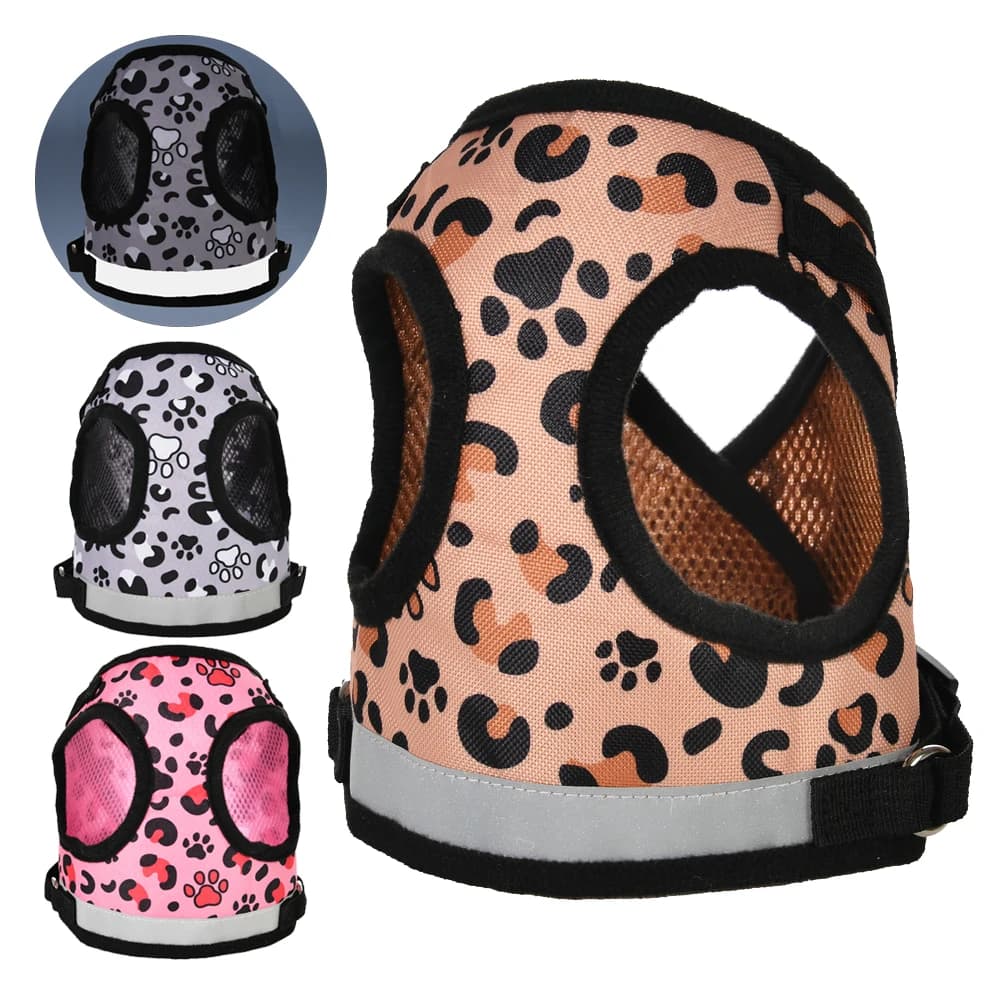 Pettorina in nylon senza tirare per gatti di taglia piccola e media Cintura pettorale riflettente regolabile per gattino con stampa leopardata per esterni Forniture per animali domestici