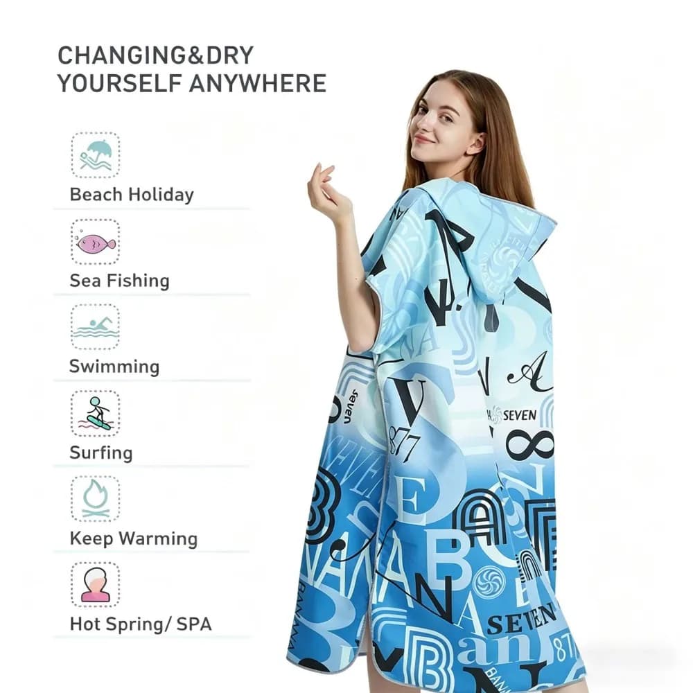 Poncho da Surf Asciugamano con Cappuccio ad Asciugatura Rapida in Microfibra, Accappatoio da Spiaggia, Poncho Cambio, Asciugamano da Nuoto, Poncho da Spiaggia per Adulti