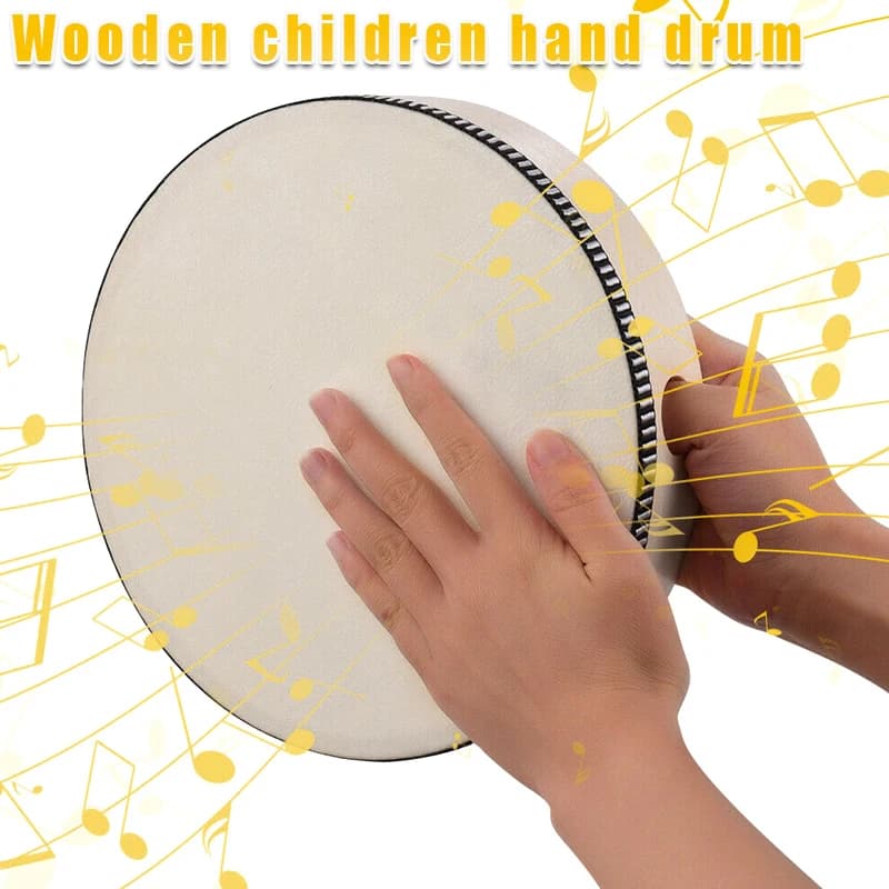 Tamburo a mano in legno per bambini, comodo da portare in giro, gioco musicale a percussione sicuro, strumento giocattolo per i più piccoli, crea un regalo per l'infanzia felice