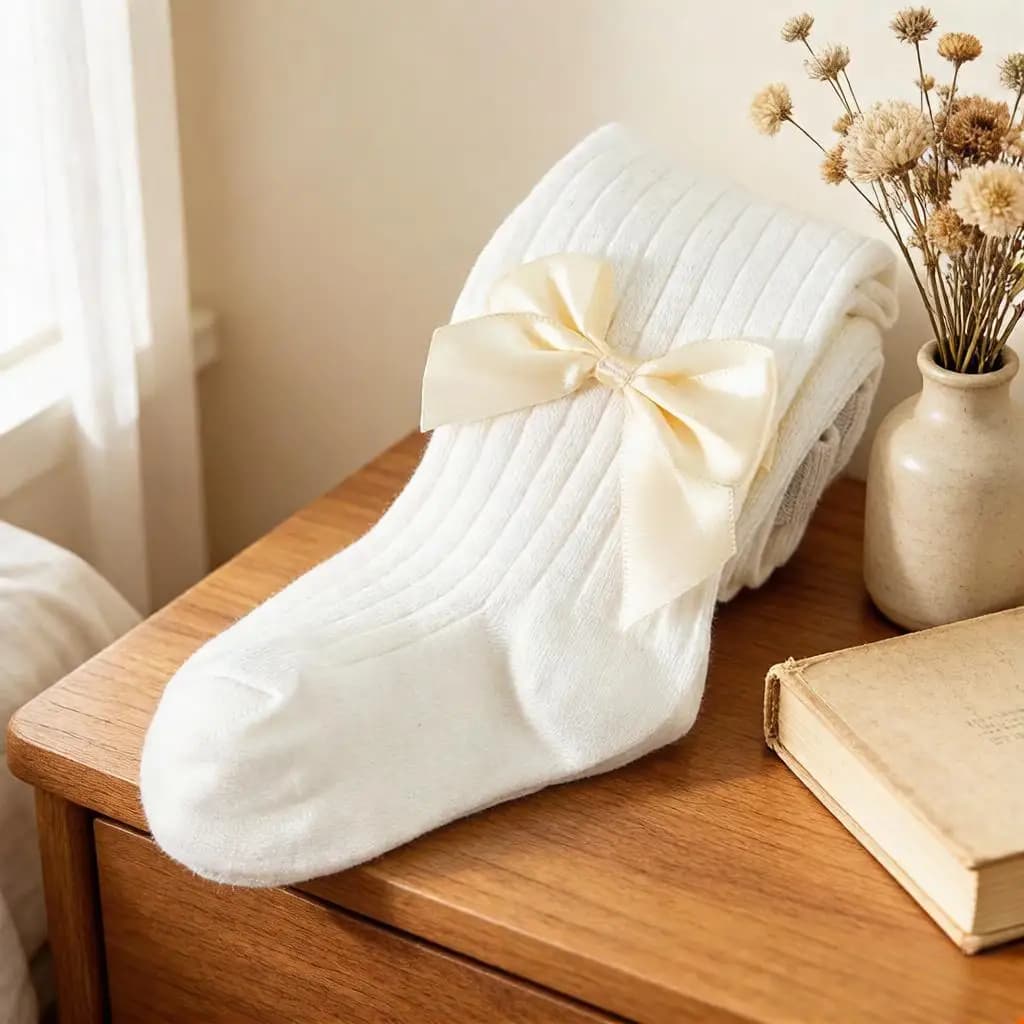 Calze per Bambina con Fiocco Grande, Multicolore, alla Moda, Morbide e Comode per Uso Quotidiano, Calze Eleganti Primaverili per Bambini