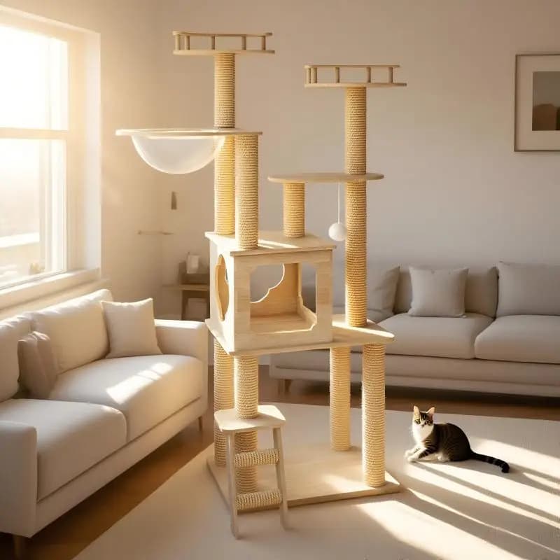 Nuovo design grande albero per gatti robusto in legno multilivello per gatti multipli assemblaggio facile con tiragraffi per gatti multipli