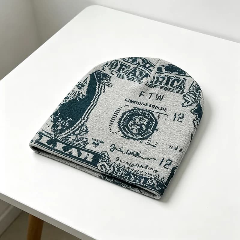Knife Hat with Pattern Money Style Y2K Street Wind | Hat with Grey-blue banknote pattern for men and women