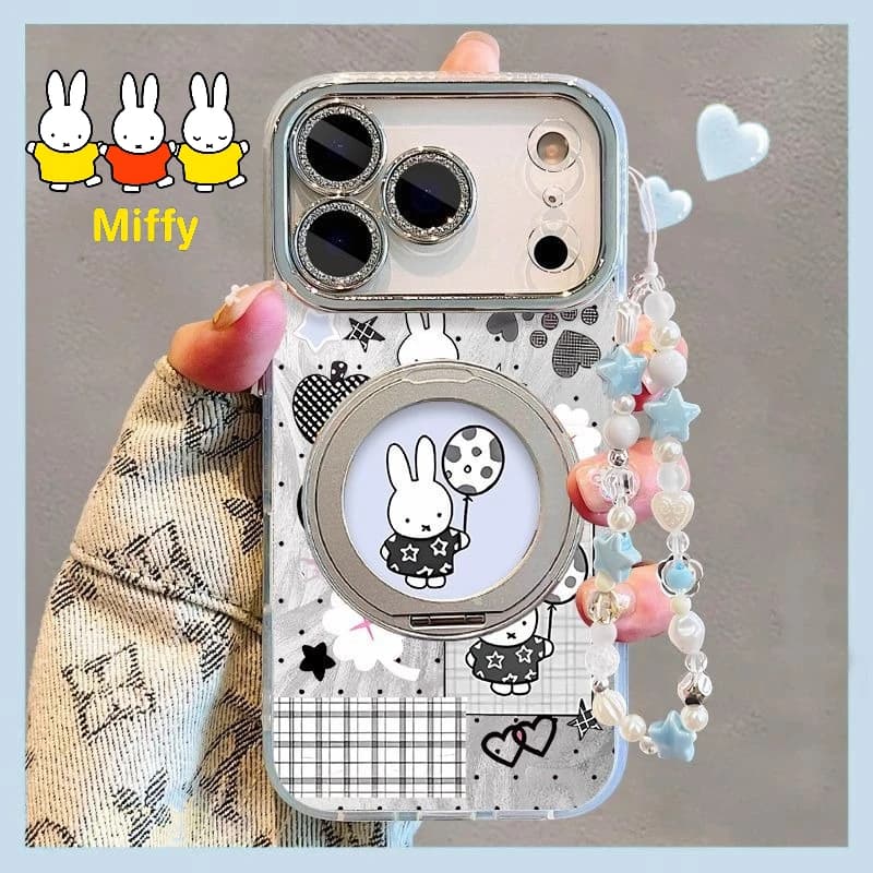 Custodia per telefono Kawaii Miffy con supporto magnetico rotante a cartone animato per 17 Promax 16 Promax 15 Pro 14 Plus 13 Promax 12Pro 11Promax