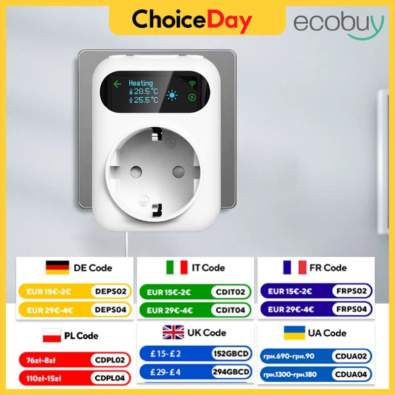 WiFi Socket Thermostat Tuya Smart Outlet Plug Smart Wifi Socket Controller Temperature Controller Heating with Alexa Google Home
