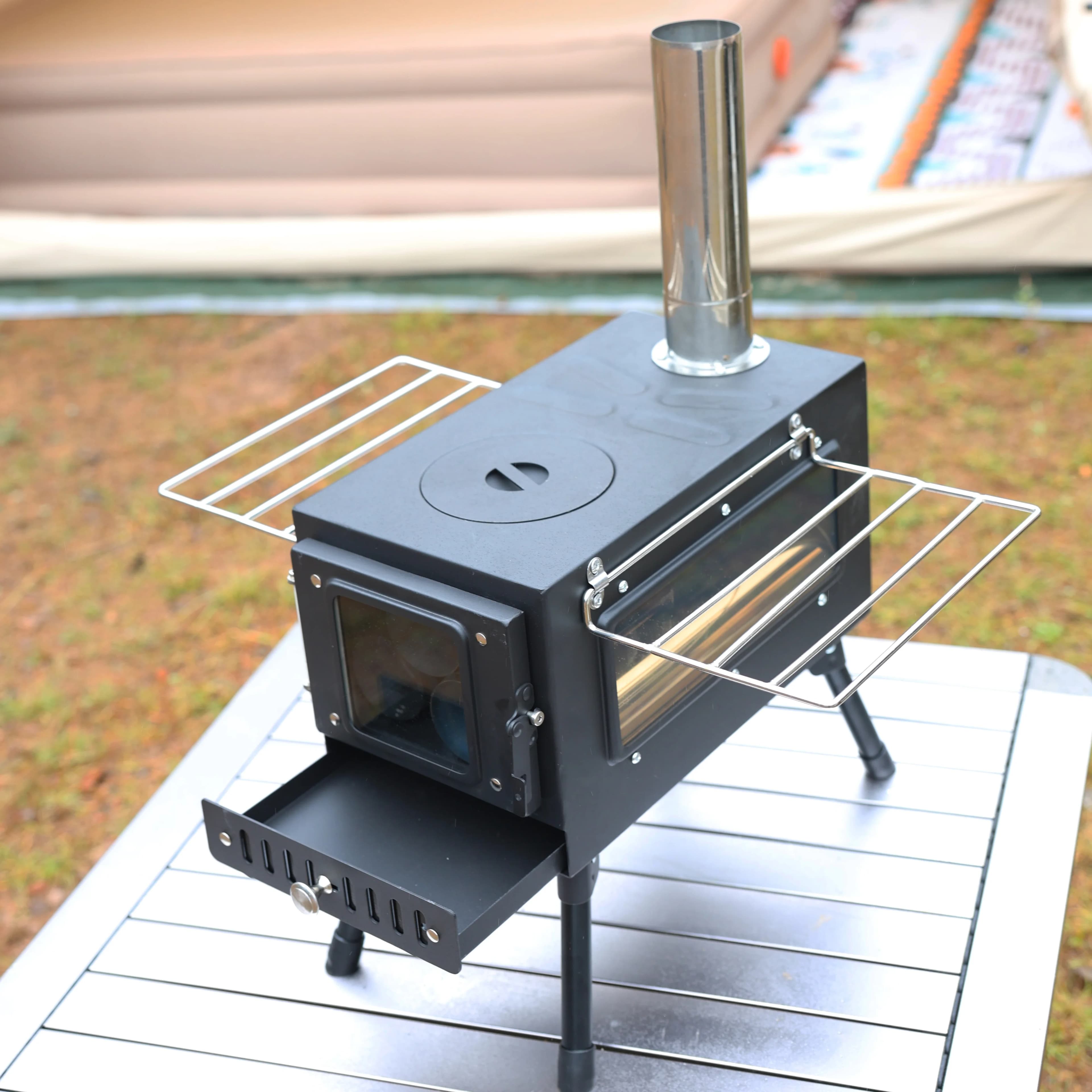 LULING Outdoor Camping Stove Portable Carbon Steel Folding Wood Burner for Camping Heating BBQ Picnic Use