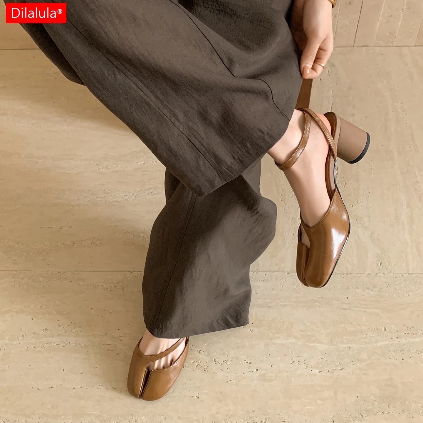 Dilalula 2026 Sandali Tabi in Pelle Naturale da Donna con Tacco Alto, Punta Divisa, Slingback, Eleganti per Feste e Appuntamenti