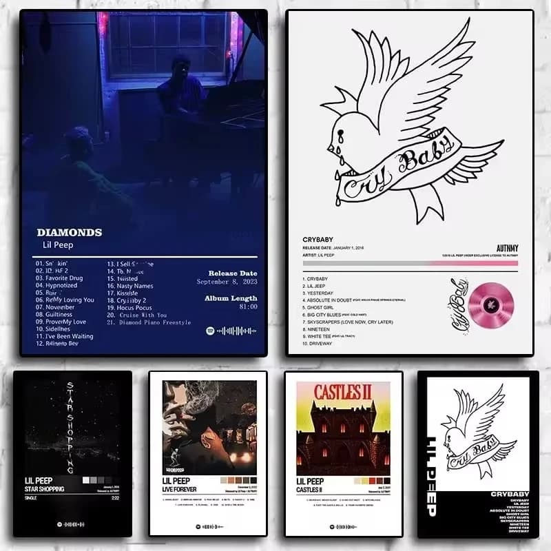 Singer Lil Peep Album Diamonds Poster Cover Set estetico per Wall Art Rapper Music Single castelli Canvas Print Room Decor