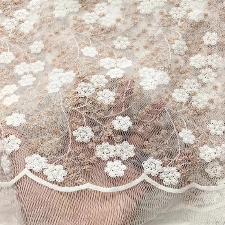 Soft mesh fabric canvas with floral embroidery 3D by 1 meter Decorative fabrics for desktop background with cheongsam go-to-te skirt for clothing
