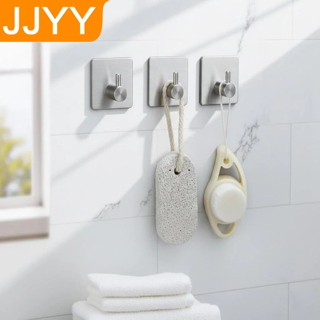 Stainless Steel Waterproof Adhesive Hooks Strong Rustproof Towel Coat Hanger Wall Door Clothes Hat Organizer