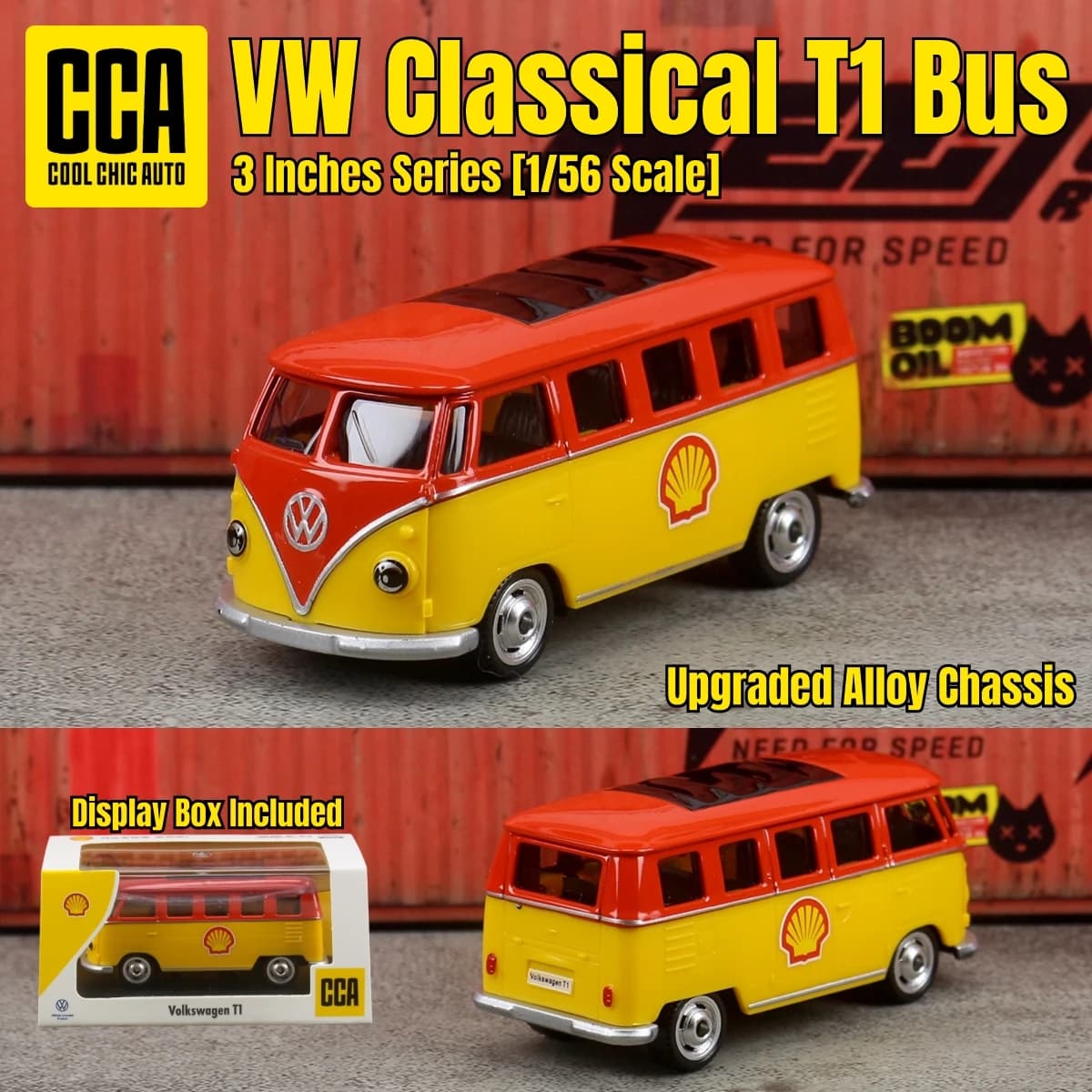 CCA 1/56 Volkswagen Classical T1 Bus 1:64 Modellino Auto in Metallo Pressofuso con Espositore Ruote Libere Collezione Miniatura Regalo per Bambini