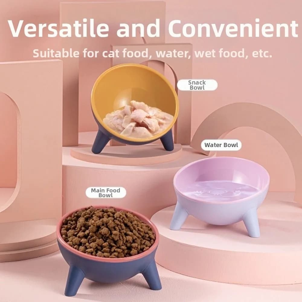 Anti Slip Pet High Footed Bowl 15° Inclination Wide Mouth Elevated Pet Feeder Bowl Triangle Stand Stable Cat Food Water Bowl
