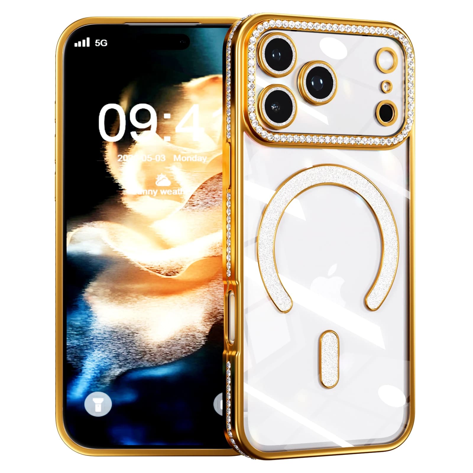 Magnetic Glitter Case for Apple iPhone Air, Luxury Bling Rhinestone Diamond Plated Bumper Case, Camera Lens Protection Cover