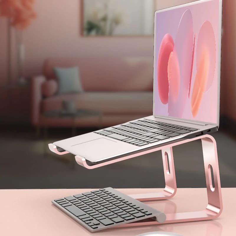 Pink Aluminum Alloy Laptop Stand Widened Elevated Ventilated Holder Vertical Floating Support Desktop Office Cooling Accessory