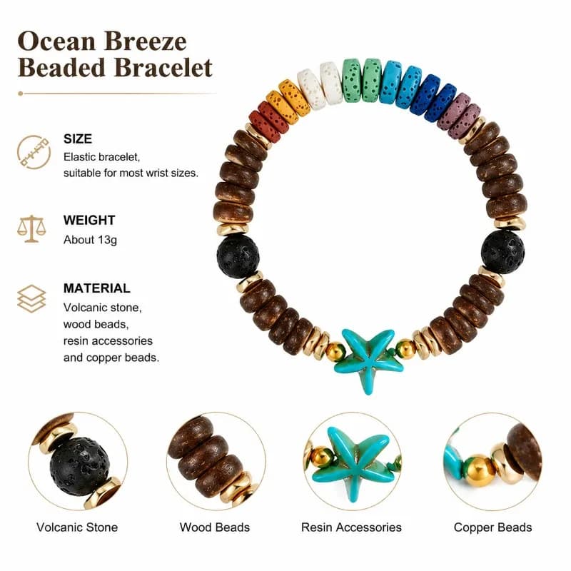 6pcs Colorful Lava Stone Essential Oil Diffuser Bracelet Coconut Wood Beads Turquoise Sea Turtle Bracelet for Women Unique Style