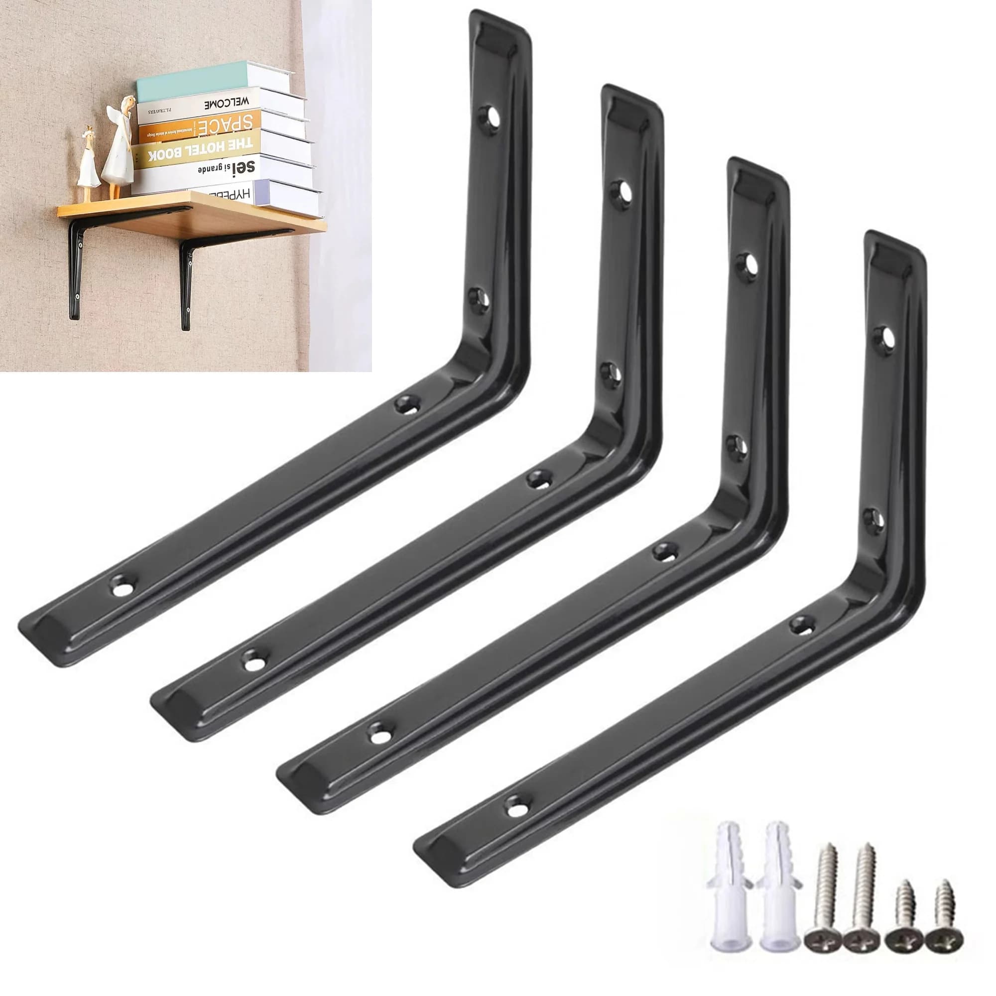 4-piece L-shaped triangular support, heavy load rack bracket with screws, simple and elegant, suitable for installation of various shelves