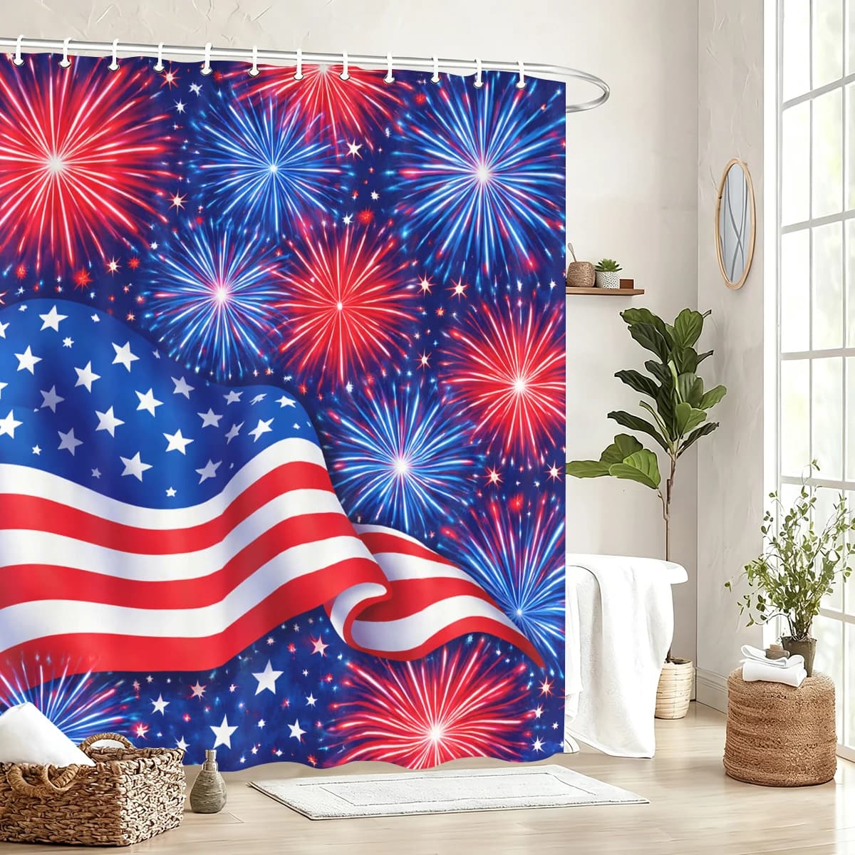 Tenda da Doccia in Poliestere a Tema Patriottico - Decorazione Bagno Stampata in 2D con Motivi Stile USA per Uso Domestico